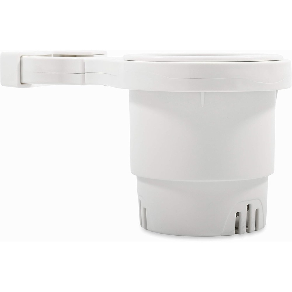 Camco Large Clamp Mounted Cup Holder for Boat RV 1.5 to 2 Inch Rail White 53083